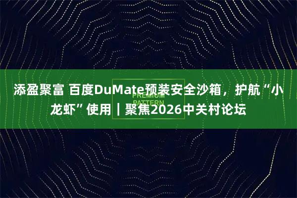 添盈聚富 百度DuMate预装安全沙箱,护航“小龙虾”使用|聚焦2026中关村论坛